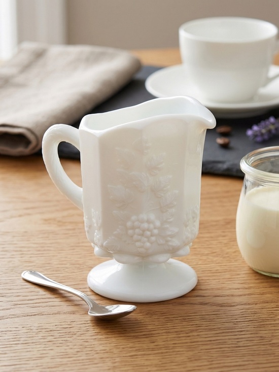Westmoreland Other - Westmoreland Milk Glass Grape Pattern Footed Creamer – Vintage Mid-Century